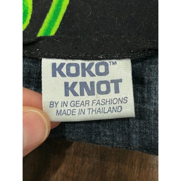 Koko Knot Black Green Rayon Scarf With Fringe Detail Batik Pattern - Picture 5 of 8